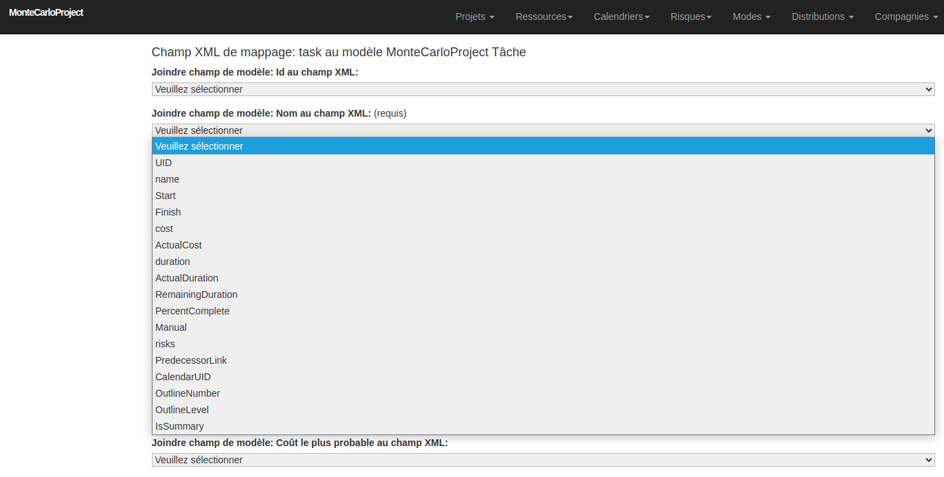 XML mappage attribus