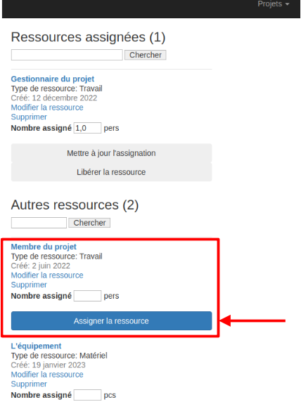 assigner ressource vue tache