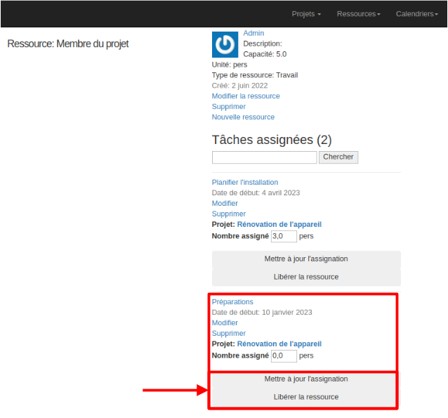 modifier ressource assignee