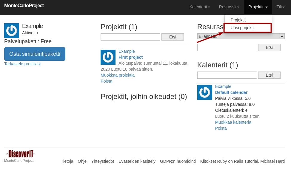 montecarloproject luo projekti nuolella
