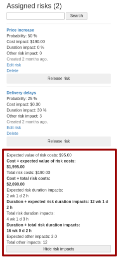 montecarloproject project display risks