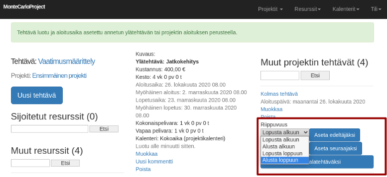 montecarloproject aseta edeltaja nuolella