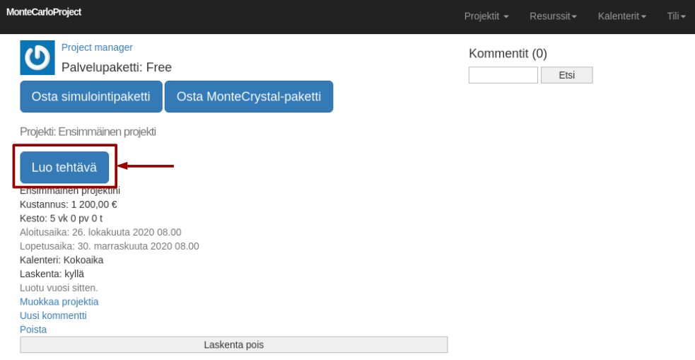 montecarloproject luo tehtava nuolella
