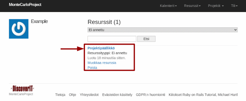montecarloproject valitse resurssi nuolella