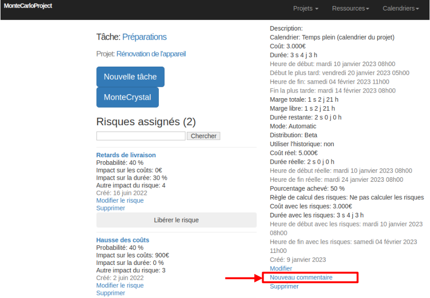nouveau commentaire sur la tache