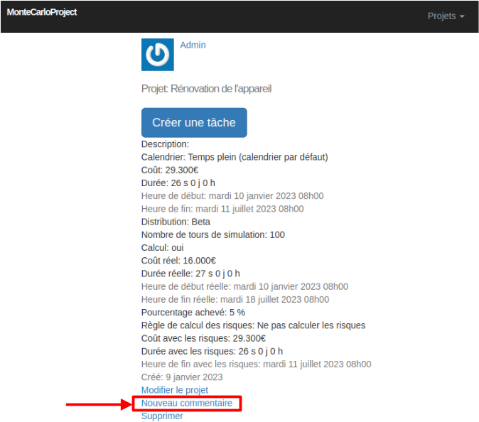 nouveau commentaire sur le projet