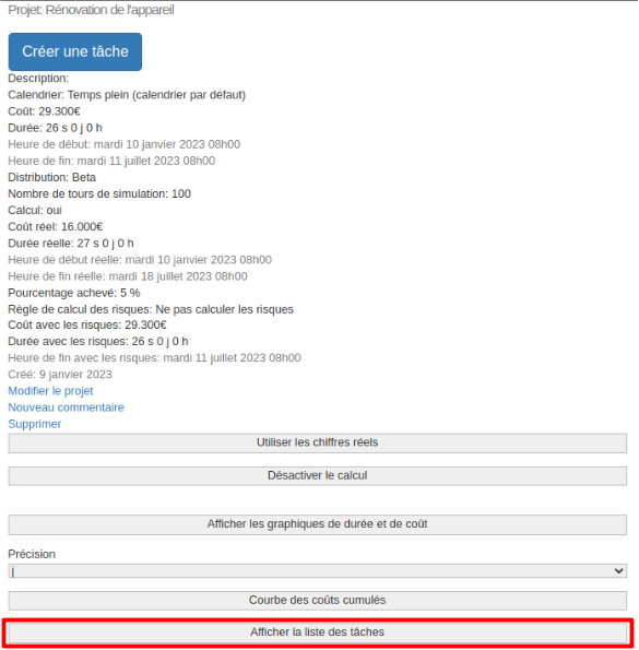 ouvrir liste des taches